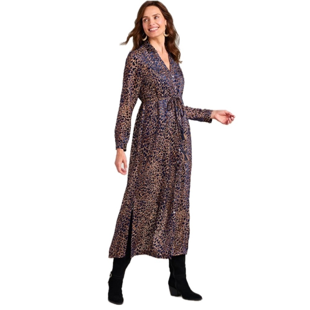 Soft Surroundings Mahali Maxi Dress Womens XL Blue Leopard Velvet Burnout Sheer